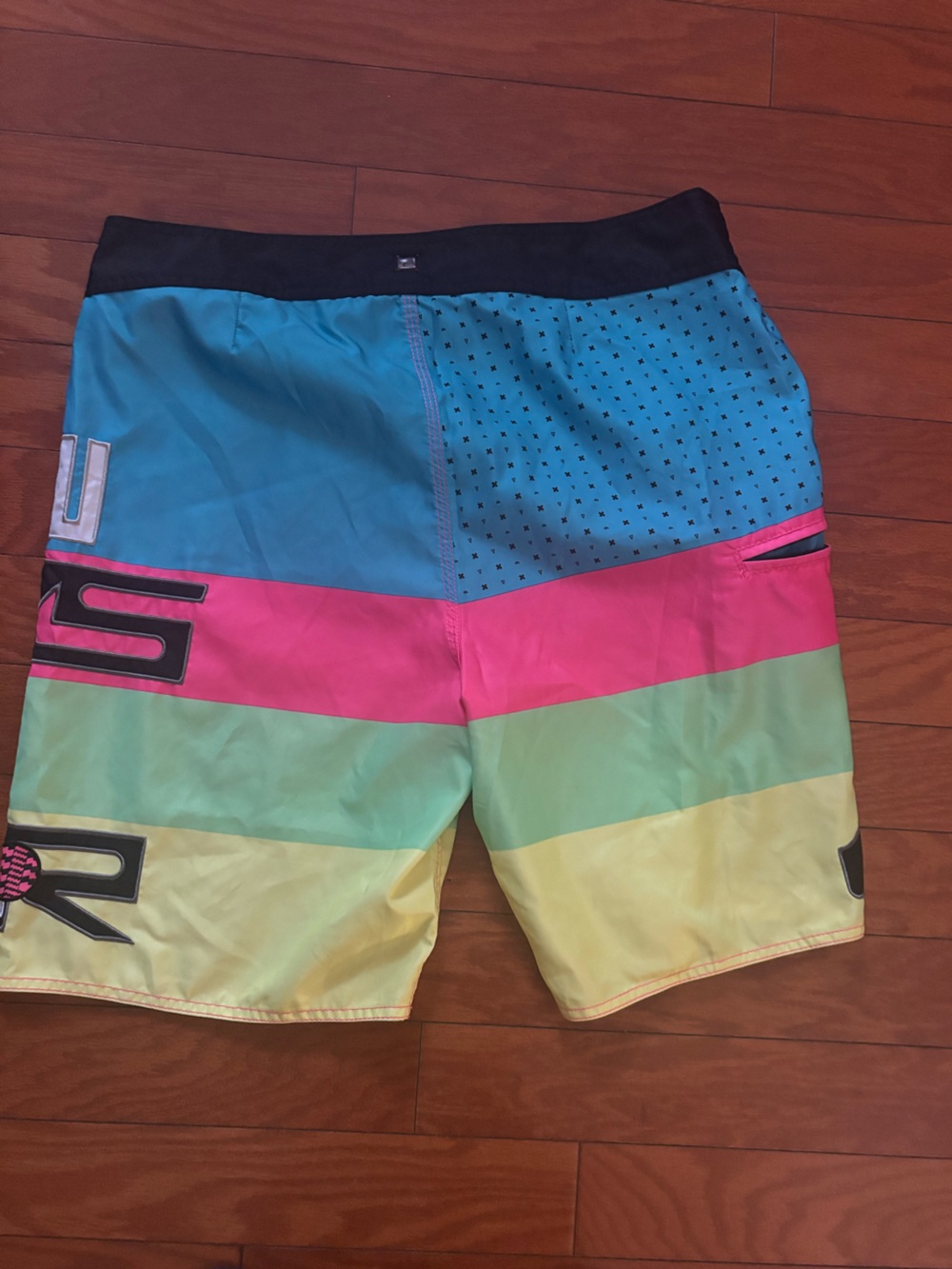Quiksilver Men's Multicolor Rainbow Stripe Board Shorts - Black Waistband - Picture 2 of 2